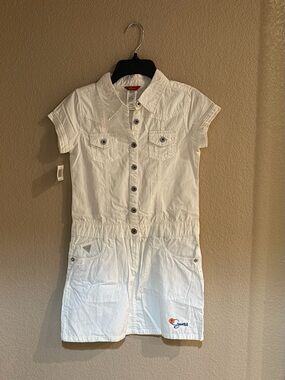 Guess White Short Sleeve Cotton Romper Dress